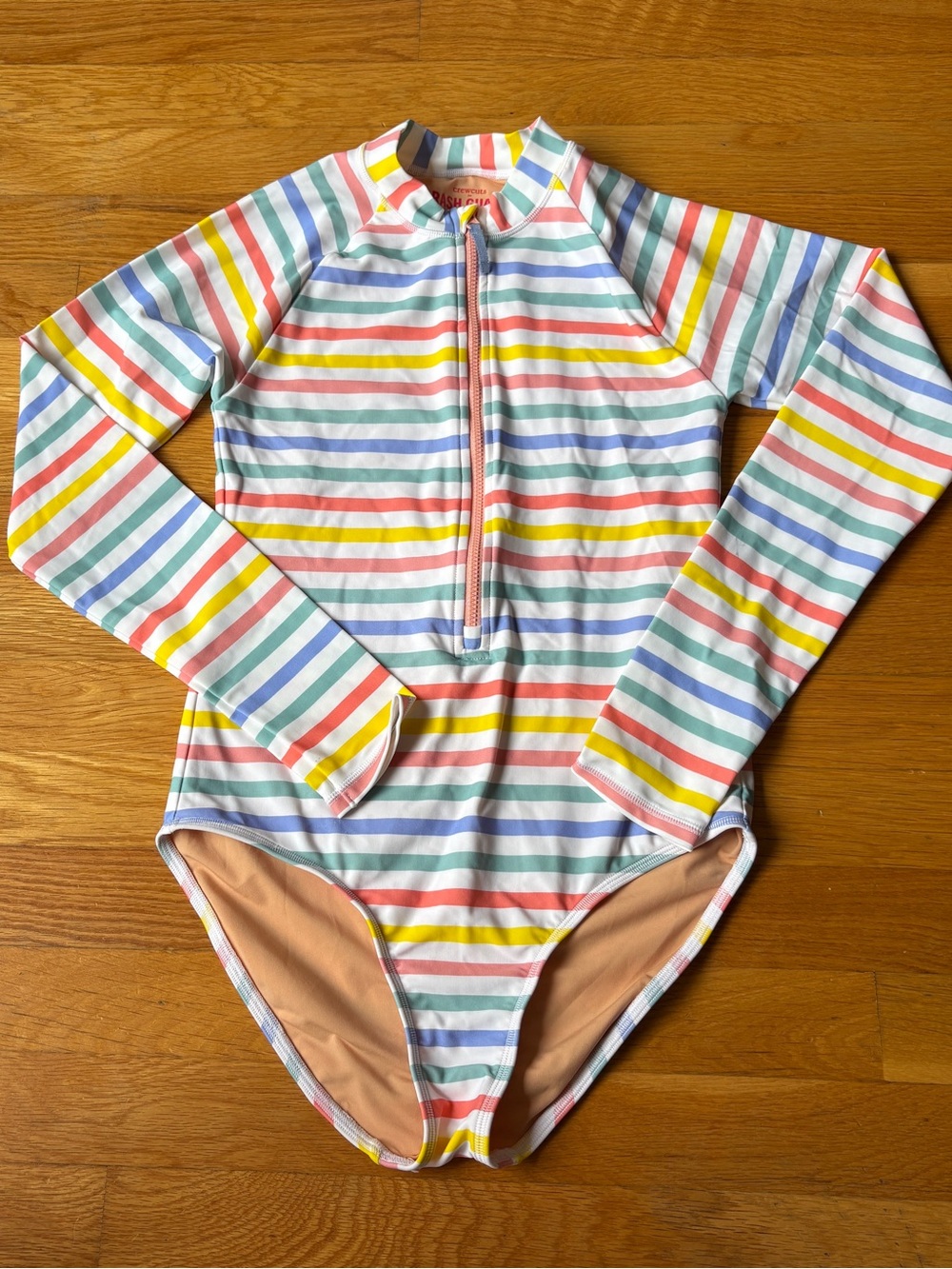 Crewcut Multi-Color Striped Rash-guard UPF 50+ Girl’s 14 Zip Front Beach Swim